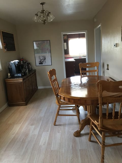 Dinning room with coffee bar and local information.