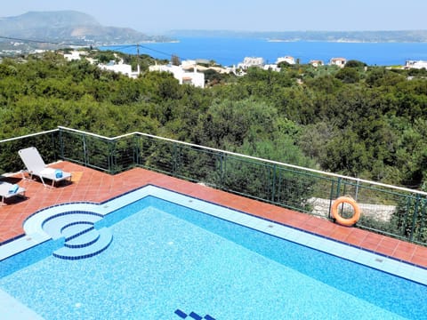 Villa Maria pool and sea view from upstairs sun terrace.