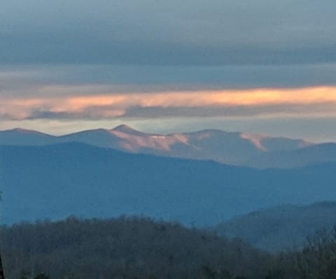 I zoomed in on snow-covered Mount Pisgah from the porch w/ morning sunlight WOW!