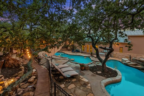 View of both pools at night