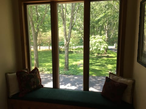 Reading nook overlooking front yard and gardens