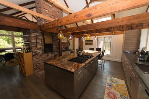 Gourmet kitchen with fireplace