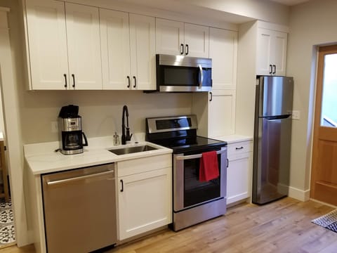 Fully-stocked kitchen.