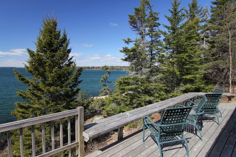 sitting on the deck over looking Blue Hill Bay