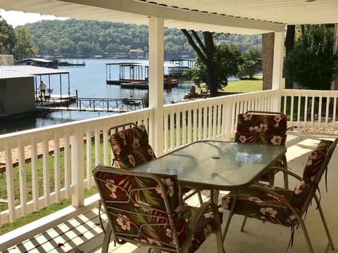 Lower covered deck overlooking lake