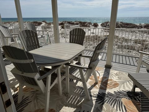 Dine outside on the balcony, enjoy the sun and shade watch children play nearby!