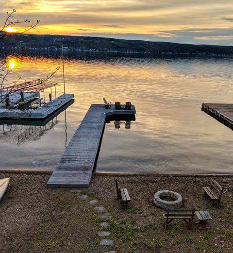 Lake, Dock and Firepit from 2nd floor deck