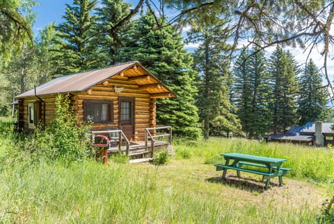 Great outdoor seating and picnic table.