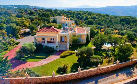 Air view villa Deleni - solar panels on the roof make it sustainable