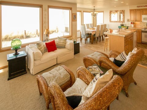 Main floor living, oceanfront kitchen, dining rooms