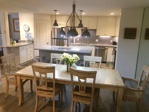 dining table offset from the kitchen