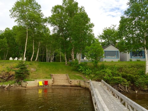View of Boat Cottage, Kids' Beach, Steps, and  Walkway to Dock Area