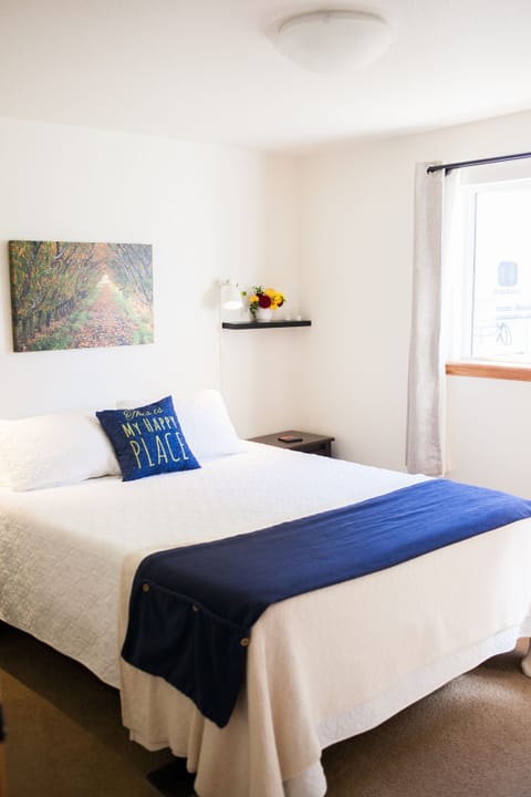 The South bedroom with a brand new memory foam Queen bed and cotton linens.