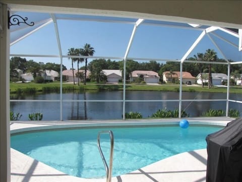 South-facing, private heated pool overlooking quiet pond.