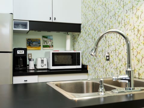 Kitchen appliances ~ toaster, microwave, coffee pot & grinder, 2 eye hot plate