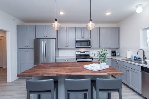 Brand new appliances include; refrigerator, stove, microwave and dishwasher.  