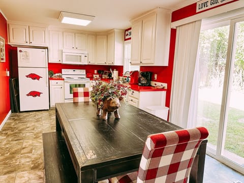 Kitchen table seats 6-8. 