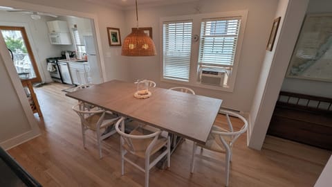 Comfortable dining space, with extra folding chairs in closet