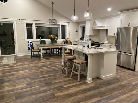 Fully stocked kitchen.