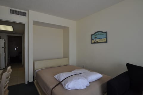 Murphy bed pulls down from wall in living room