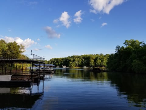 View from the dock of the cove and outward toward the channel. 