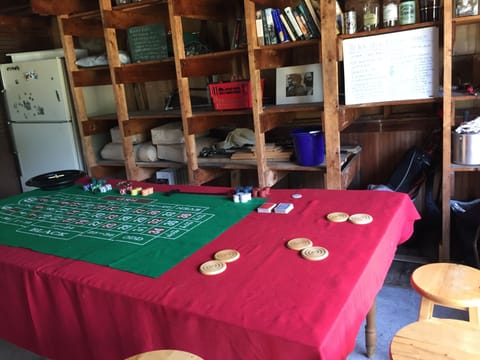 Left garage, adult leisure area, dartboard, comfortable seating, gaming, fridge