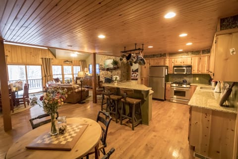 Looking into kitchen and living room of Creekside Cabin