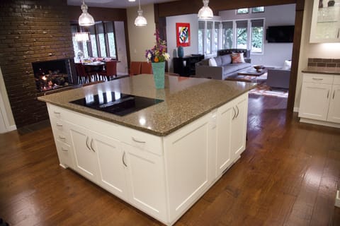 Spacious kitchen with gas fireplace for cooking and socializing