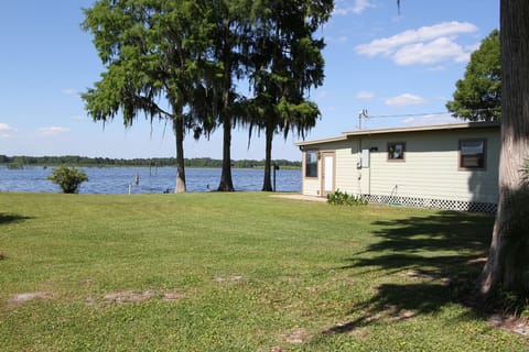 Stunning view of the cabin overlooking the lake