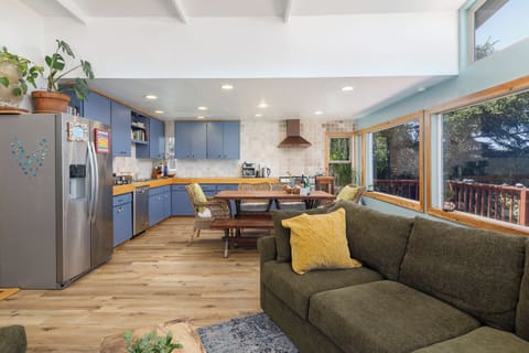 View from living room looking into kitchen.