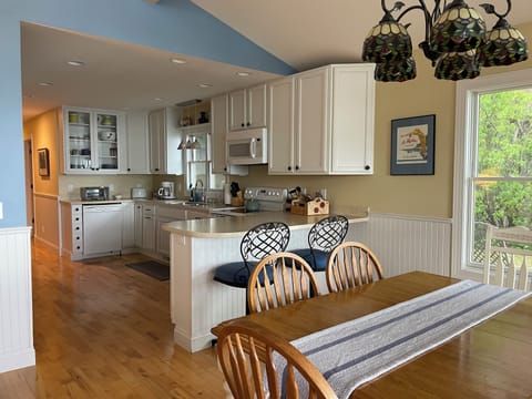 Dining table and kitchen bar seating