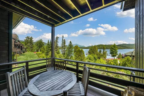 Our deck, with stunning views of the gardens, lake and mountains!