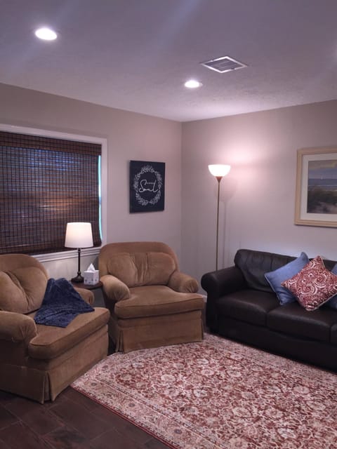 Living area with large Roku TV
