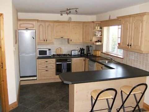 Kitchen area with breakfast counter