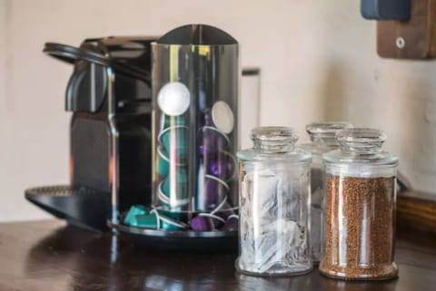 Coffee bar with Nespresso, instant coffee and variety of tea.