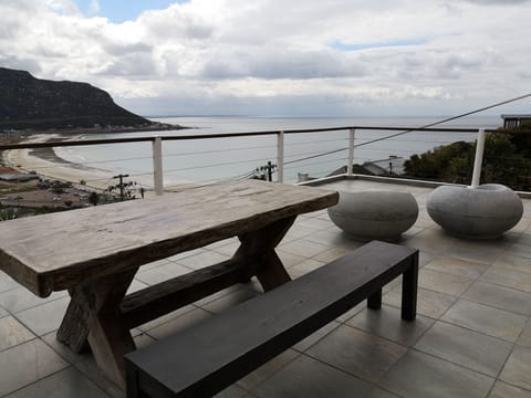 Views from the patio of Fish Hoek beach & False Bay. 
