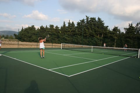 Floodlit tennis court