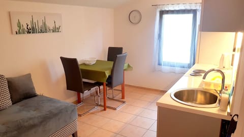 Living room with dining table. 