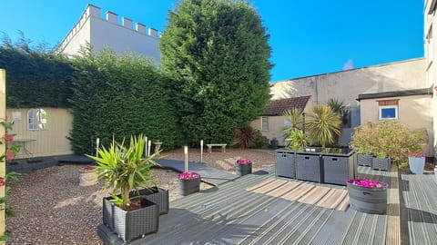 Enclosed, private courtyard with premium hot tub