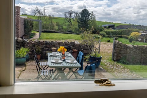 View out at the terrace and the front garden