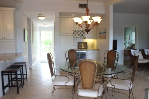 The bar w/ beverage fridge keeps your drinks cool & accessible to your guests