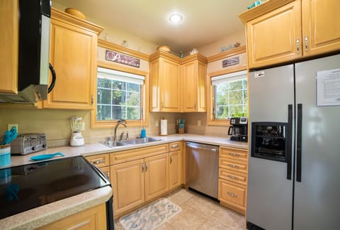 All the appliances you might need, big or small. Plus dishes, cookware, silver.