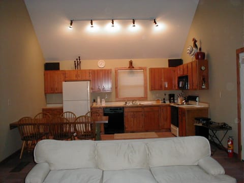 Full kitchen view from living room.
