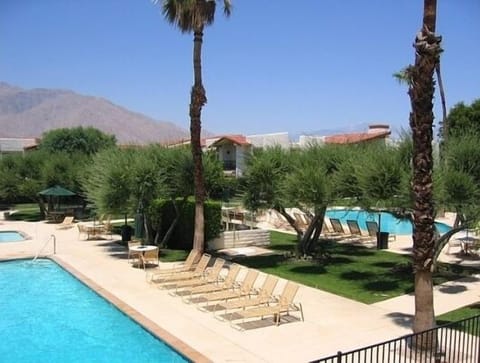 Spectacular view of mountains and pool from the balcony