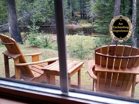 View of the river and cascading waterfall in the distance
