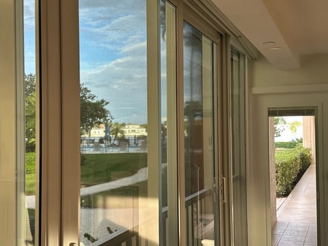 View from dining table of pool and bay..