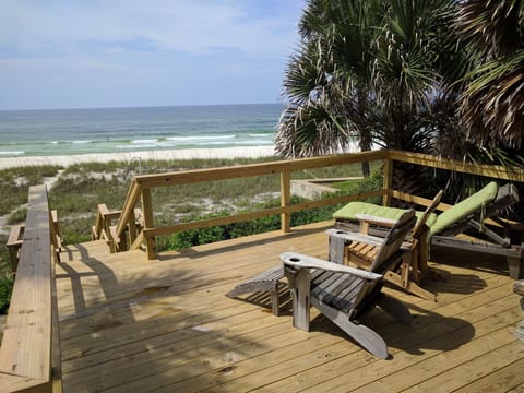 View of the beach from the deck