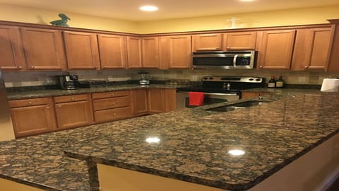 kitchen and bar area