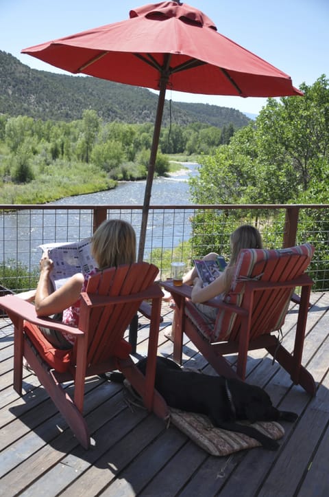 Deck overlooking the Roaring Fork River