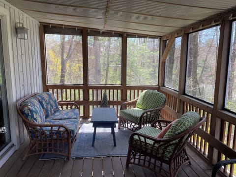 Soft seating area for 4 people on screen porch